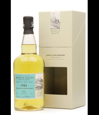 Fles Wemyss Caol Ila 1981 Carpaccia Salsa Verde, Schotse whisky gebotteld door Wemyss Malts, op voorraad bij slijterij t Bockje in Bathmen