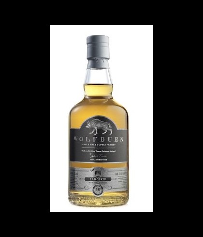 Fles Wolfburn Langskip, Schotse single malt whisky uit Thurso, op voorraad bij slijterij t Bockje in Bathmen