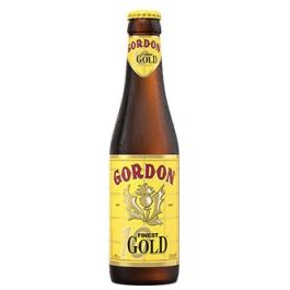 Fles GORDON finest gold, bier van Gordon, op voorraad bij slijterij ’t Bockje in Bathmen