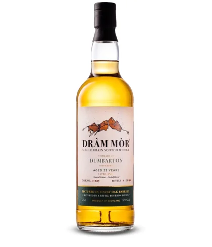 Fles Dràm Mòr Dumbarton 23 Years Old 2000, single malt whisky, op voorraad bij slijterij ’t Bockje in Bathmen