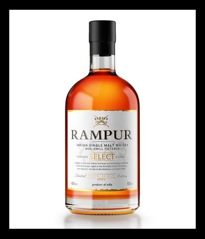 Fles Rampur Select Cask 2023, Indiase single malt whisky, op voorraad bij slijterij t Bockje in Bathmen