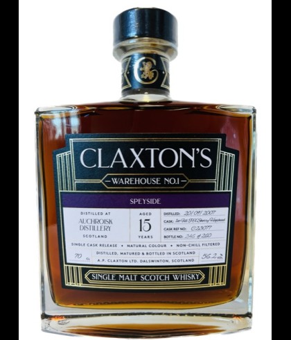 Fles Claxton&rsquo;s Warehouse No.1 Auchroisk 15 Years Old, single malt whisky, op voorraad bij slijterij t Bockje in Bathmen