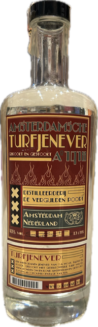 Fles Amsterdamsche Turfjenever, jenever van Amsterdamsche, op voorraad bij slijterij t Bockje in Bathmen