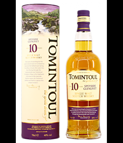 Fles Tomintoul 10 Years Old, Speyside single malt whisky, op voorraad bij slijterij t Bockje in Bathmen