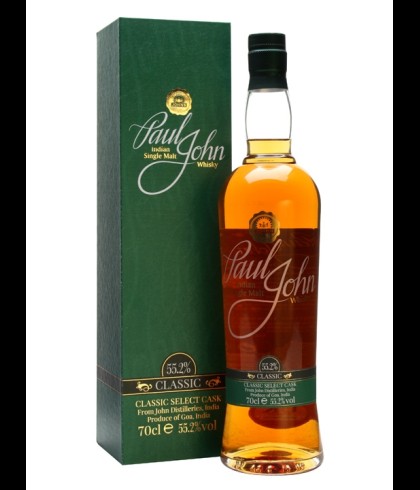 Fles Paul John Classic Select Cask, Indiase single malt whisky uit Goa, op voorraad bij slijterij t Bockje in Bathmen