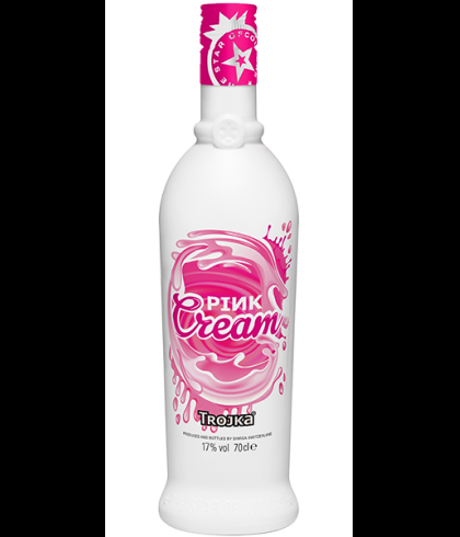 Fles Trojka Pink Cream, Zwitserse wodkalikeur, op voorraad bij slijterij t Bockje in Bathmen