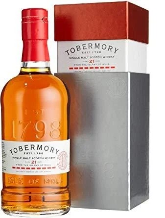 Fles Tobermory 21 Years Old tweede botteling, single malt whisky van het eiland Mull, op voorraad bij slijterij t Bockje in Bathmen