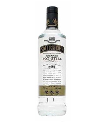 Wodka Smirnoff Black No.55 Copper pot distilled van Smirnoff, bij slijterij ’t Bockje in Bathmen