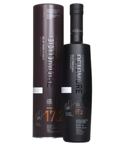 Fles Octomore 17.2, whisky, bij slijterij t Bockje in Bathmen