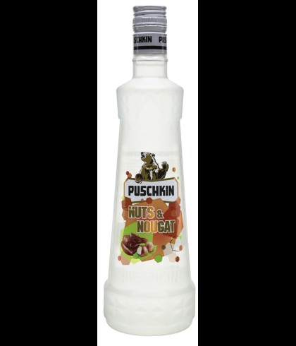 Fles Puschkin Nuts & Nougat, wodka, bij slijterij t Bockje in Bathmen