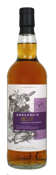 Fles Adelphi’s Islay 10 Years Old, single malt whisky, op voorraad bij slijterij t Bockje in Bathmen