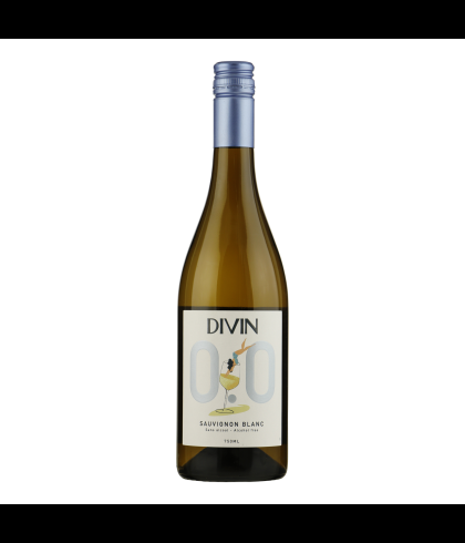 Fles Divin Sauvignon Blanc 0.0, alcoholvrije witte wijn uit Frankrijk, op voorraad bij slijterij t Bockje in Bathmen