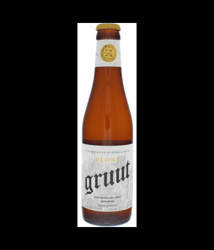 Fles Gruut Blond, bier van Gruut, bij slijterij t Bockje in Bathmen