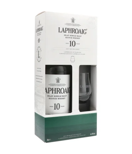 Geschenk Laphroaig 10 Years Old Giftpack With Glass, bij slijterij ’t Bockje in Bathmen