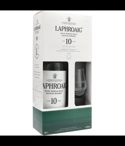 Geschenk Laphroaig 10 Years Old Giftpack With Glass, bij slijterij ’t Bockje in Bathmen