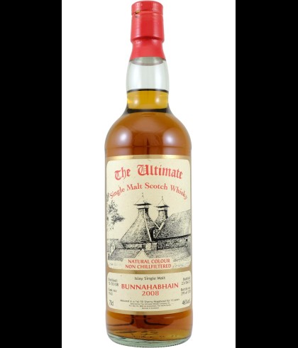 Fles The Ultimate Bunnahabhain 13 Years Old 2008, enkel vat gebotteld door The Ultimate uit Amersfoort, op voorraad bij slijterij t Bockje in Bathmen