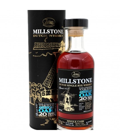 Fles Millstone Rye Whisky 20 Years Old Special #37, Nederlandse whisky van Zuidam Distillers, op voorraad bij slijterij t Bockje in Bathmen