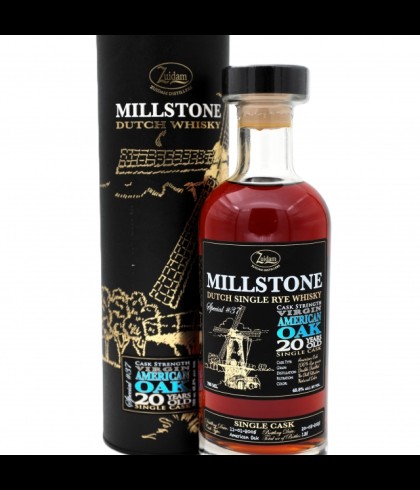 Fles Millstone Rye Whisky 20 Years Old Special #37, Nederlandse whisky van Zuidam Distillers, op voorraad bij slijterij t Bockje in Bathmen