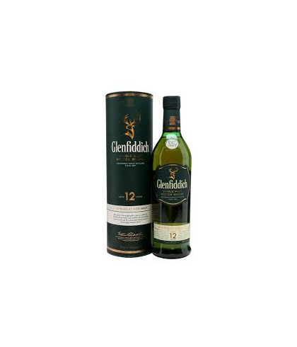 Fles Glenfiddich 12 Years Old Highland Single Maltwhisky, whisky, op voorraad bij slijterij ’t Bockje in Bathmen