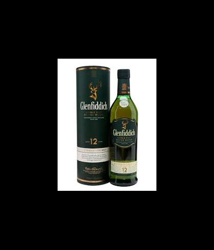 Fles Glenfiddich 12 Years Old Highland Single Maltwhisky, whisky, op voorraad bij slijterij ’t Bockje in Bathmen