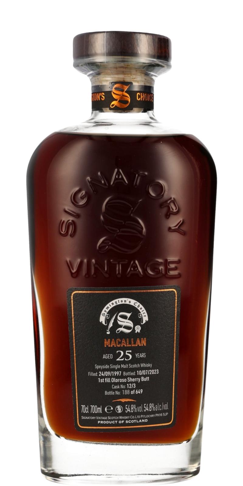 Fles Signatory Vintage Macallan 25 Years Old 1997 #12/3, enkel vat gebotteld door Signatory Vintage, op voorraad bij slijterij t Bockje in Bathmen