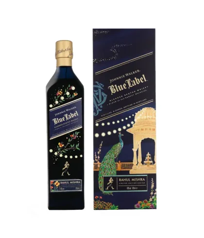 Fles Johnnie Walker Blue Label Rahul Mishra Diwali Edition + GB, whisky, bij slijterij t Bockje in Bathmen