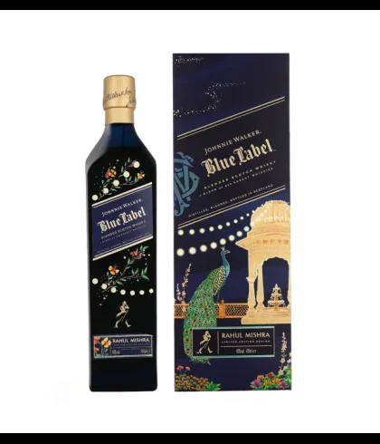 Fles Johnnie Walker Blue Label Rahul Mishra Diwali Edition + GB, whisky, bij slijterij t Bockje in Bathmen