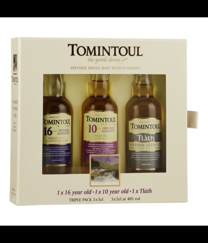 Bouteille de Tomintoul triple pack 3x5 cl. 16Y/10Y/Tlath, whisky