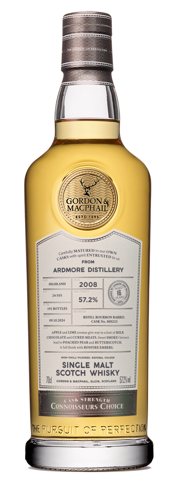 Fles Gordon & MacPhail Connoisseurs Choice Ardmore 2008, geturfde Highland single malt van de Ardmore-distilleerderij, op voorraad bij slijterij t Bockje in Bathmen