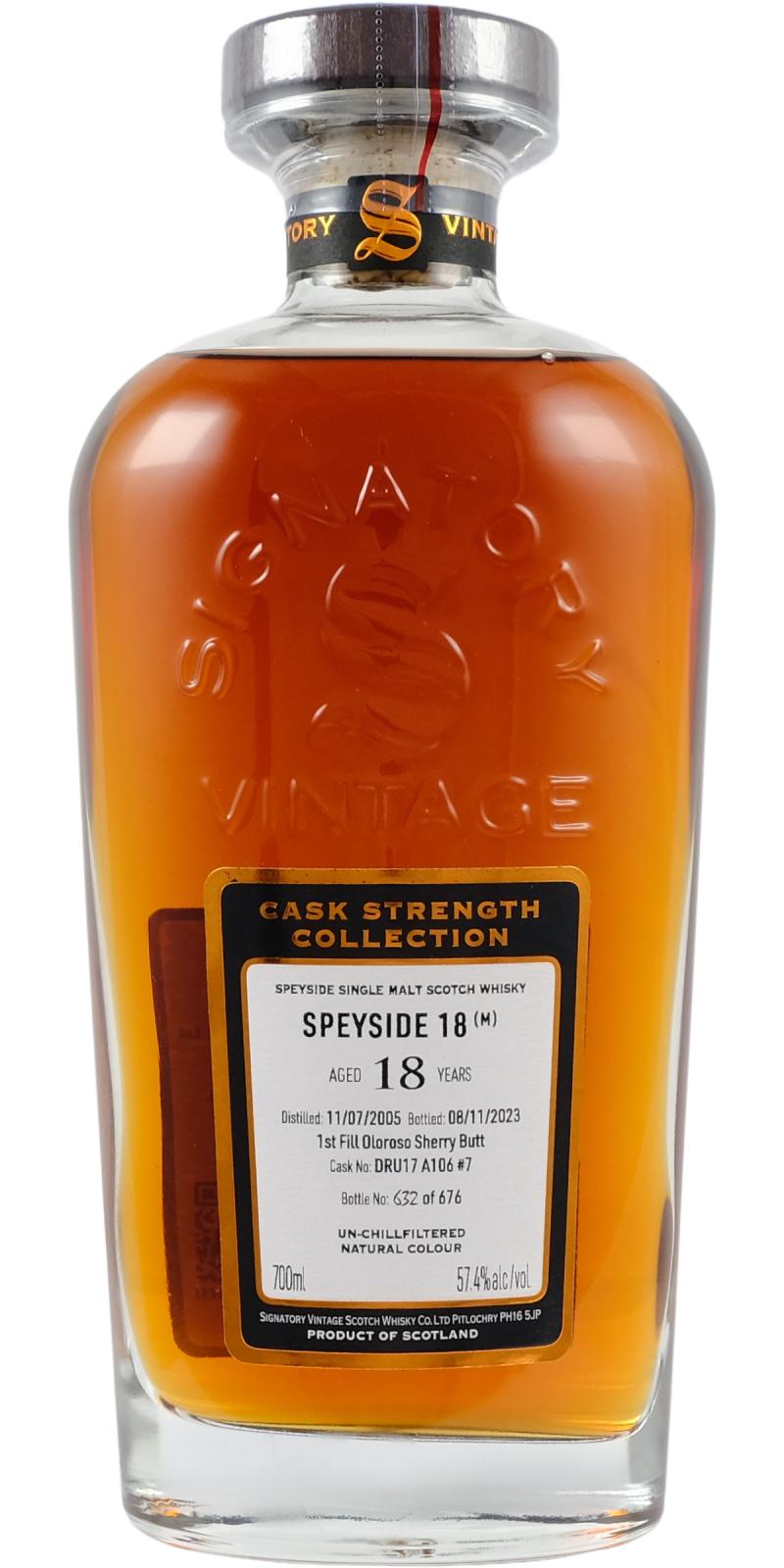 Fles Signatory Vintage Speyside (M) 2005 18 Years Old, whisky, op voorraad bij slijterij t Bockje in Bathmen