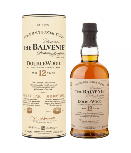 Fles The Balvenie 12 Years Old DoubleWood, single malt whisky, op voorraad bij slijterij t Bockje in Bathmen