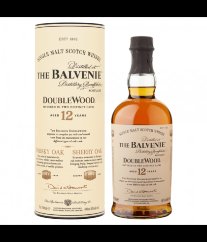 Fles The Balvenie 12 Years Old DoubleWood, single malt whisky, op voorraad bij slijterij t Bockje in Bathmen