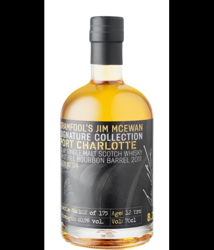 Fles Dramfool Port Charlotte 12 Years Old, zwaar geturfde Islay single malt, op voorraad bij slijterij t Bockje in Bathmen
