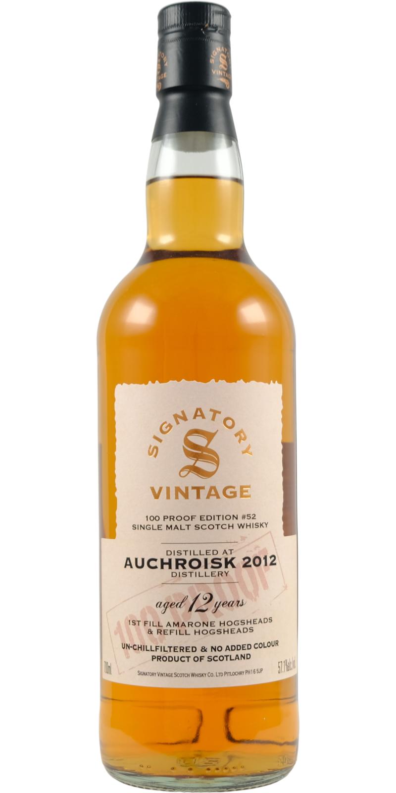 Fles Signatory Vintage Auchroisk 2012 12 Years Old, single malt whisky, op voorraad bij slijterij t Bockje in Bathmen