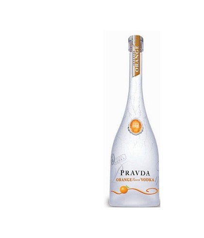 Fles Pravda Orange, wodka, op voorraad bij slijterij t Bockje in Bathmen
