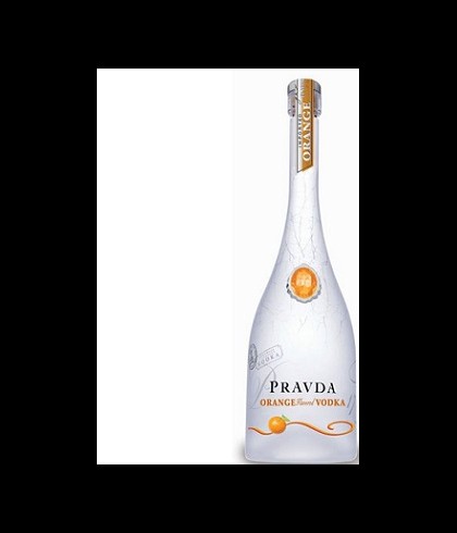 Fles Pravda Orange, wodka, op voorraad bij slijterij t Bockje in Bathmen