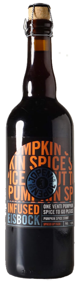 Fles Jopen Infused Eisbock Pumpkin Spice Stout, bier van Jopen, op voorraad bij slijterij t Bockje in Bathmen