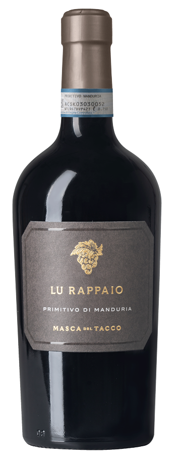 Fles Masca del Tacco Lu Rappaio Primitivo di Manduria, wijn, op voorraad bij slijterij t Bockje in Bathmen