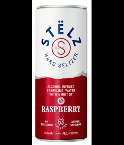 Stëlz Hard Seltzer Raspberry, op voorraad bij slijterij t Bockje in Bathmen