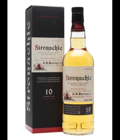Fles Stronachie 10 Years Old Single Speyside Malt Whisky, whisky, op voorraad bij slijterij t Bockje in Bathmen