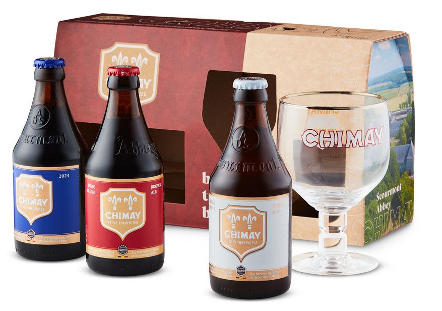 Biergeschenk Chimay Trilogie + bokaal Giftpack van Chimay, op voorraad bij slijterij ’t Bockje in Bathmen