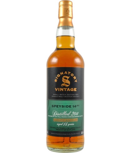 Fles Signatory Vintage Speyside 14(M) 14 Years Old 2011 Small Batch #20, whisky, op voorraad bij slijterij t Bockje in Bathmen