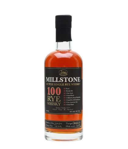 Fles Millstone Dutch Rye 100, Nederlandse whisky van Zuidam Distillers, op voorraad bij slijterij t Bockje in Bathmen