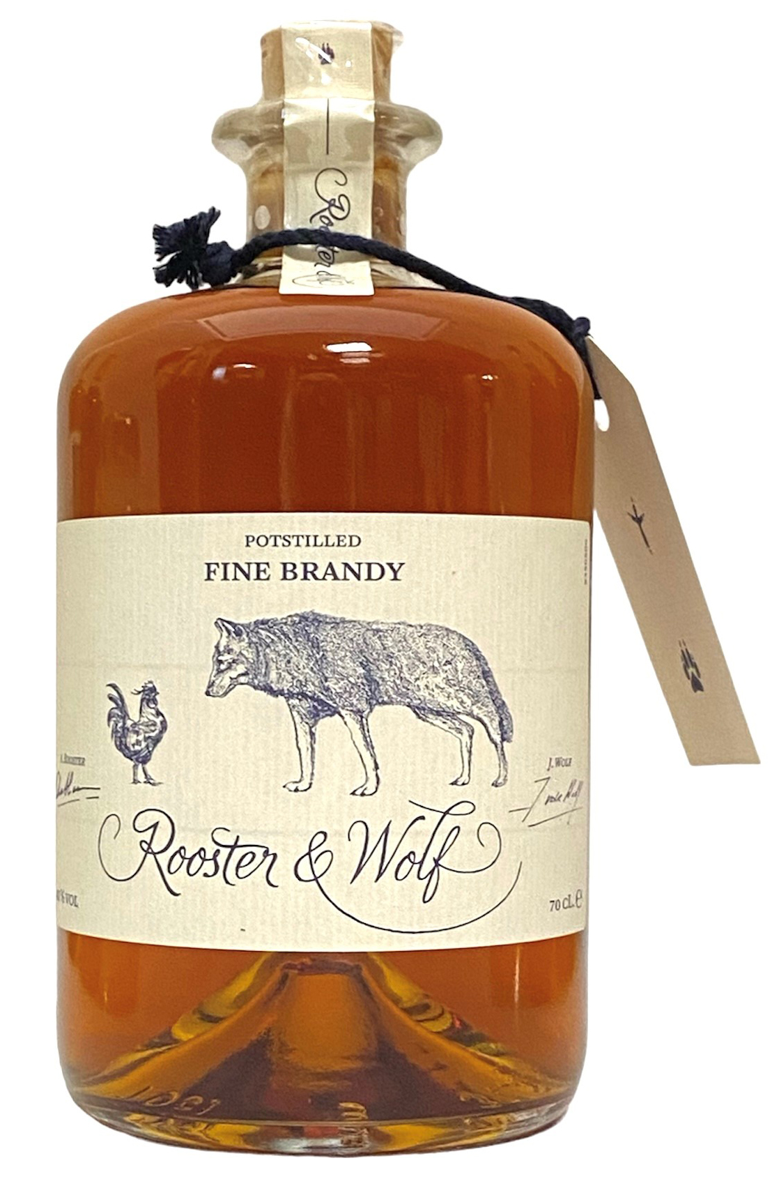 Brandy Rooster en Wolf Fine Brandy van Rooster, op voorraad bij slijterij ’t Bockje in Bathmen