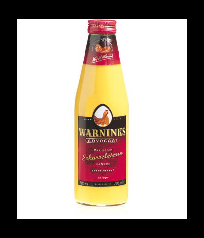 Fles Warninks Scharreladvocaat van 70 centiliter, op voorraad bij slijterij t Bockje in Bathmen