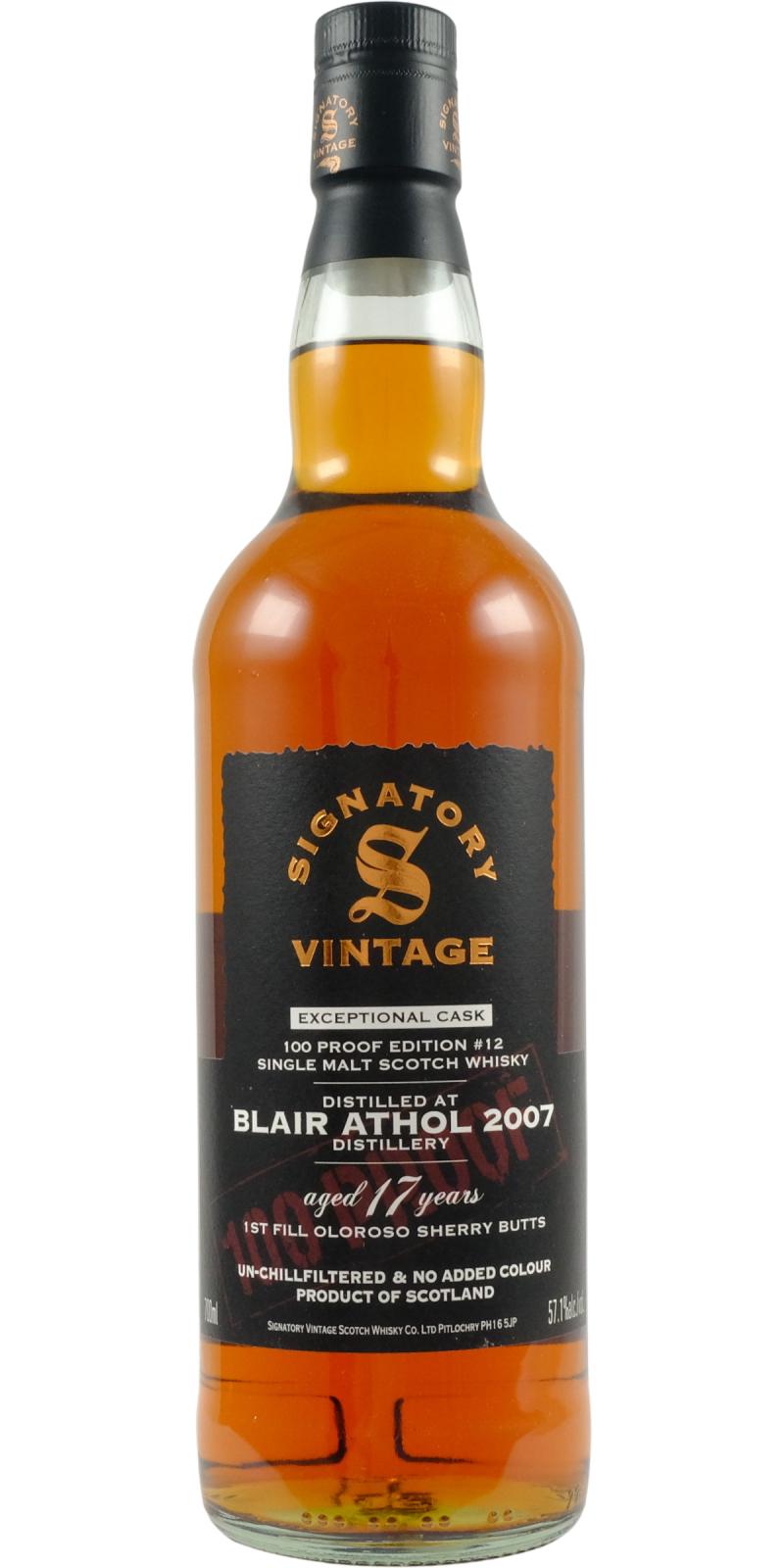 Fles Signatory Blair Athol 2007 Exceptional Cask #12, single malt whisky, op voorraad bij slijterij t Bockje in Bathmen