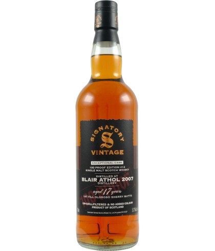 Fles Signatory Blair Athol 2007 Exceptional Cask #12, single malt whisky, op voorraad bij slijterij t Bockje in Bathmen