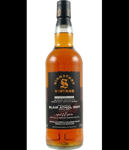 Fles Signatory Vintage Blair Athol 2007 Exceptional Cask - 100 Proof Edition #12, enkel vat gebotteld door Signatory Vintage, op voorraad bij slijterij t Bockje in Bathmen