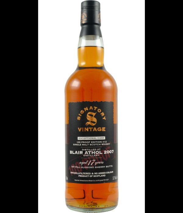 Signatory Vintage Blair Athol 2007 Exceptional Cask – 100 Proof Edition #12 bij t Bockje in Bathmen