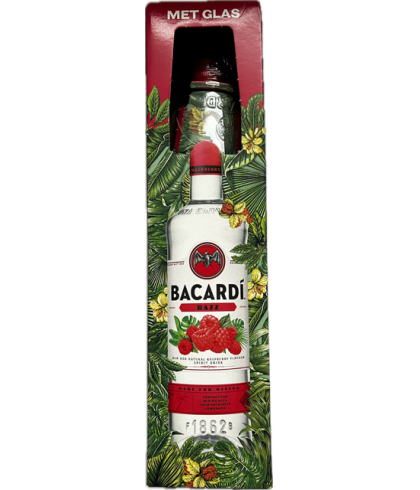 Geschenk Bacardi Razz + orgineel Bacardi Glas On Pack, bij slijterij ’t Bockje in Bathmen